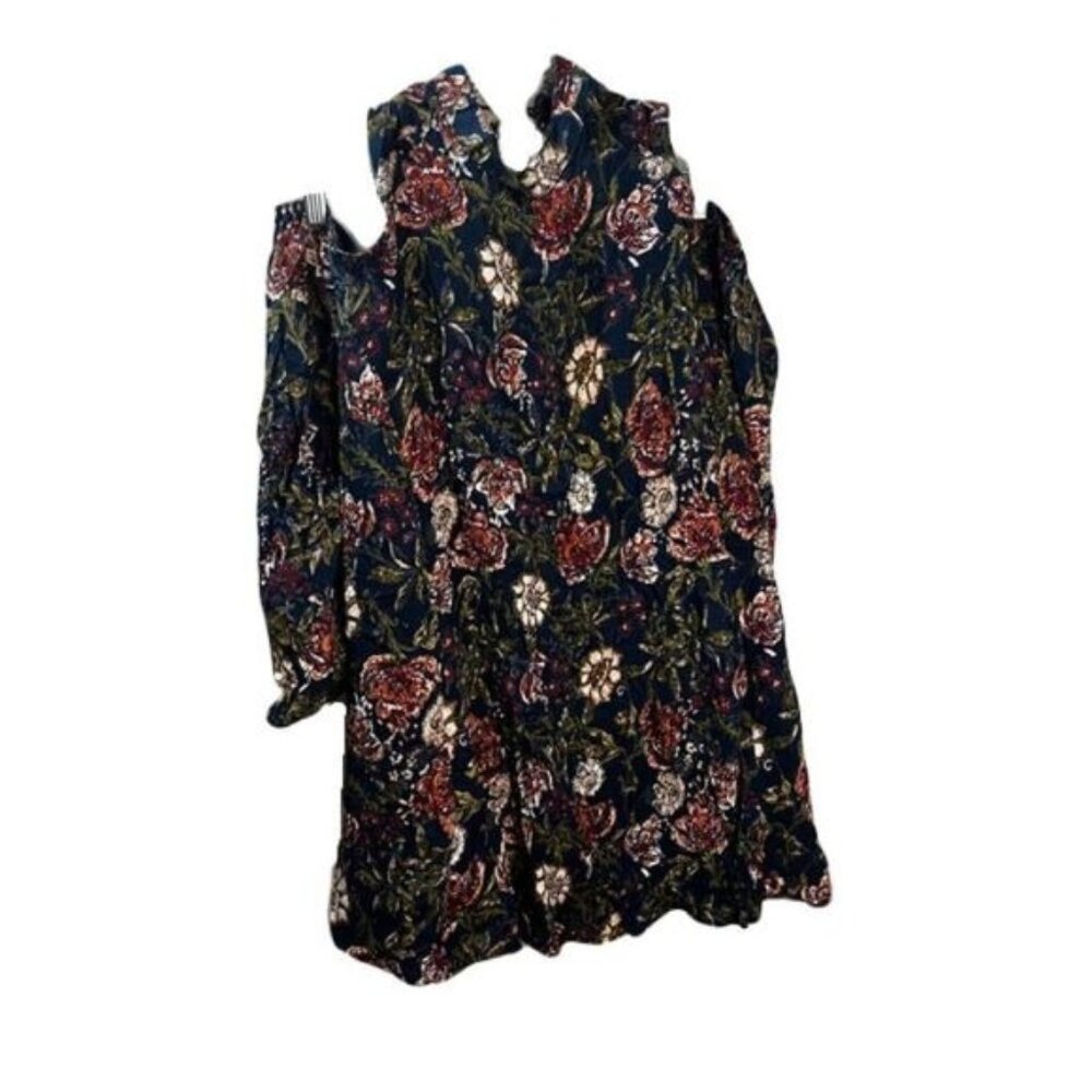 Floral Silk Cold Shoulder Blouse Tunic Top 3/4‎ Sleeves SMALL